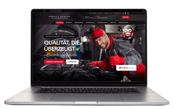WordPress-Website für Gorilla Garage auf einem aufgeklappten Laptop
